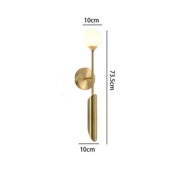 Schéma de dimensions du luminaire : hauteur totale 73,5 cm et largeur 10 cm sur fond blanc.