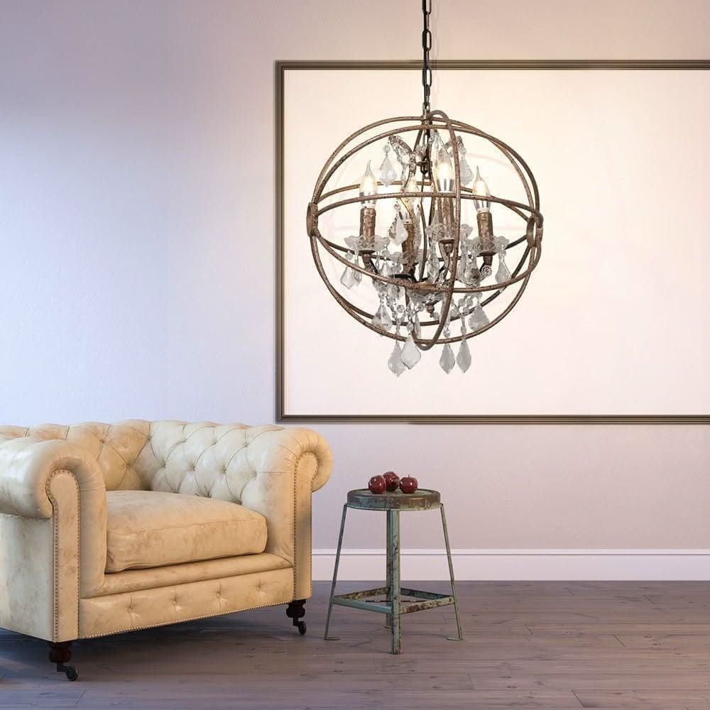 Lustre Vintage Année 70 | Sphère Éclairée - Designix Lustre 4 Lumières