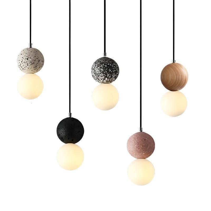 Pendentif Bois Verre Ciment | Ulmo - Designix Suspension luminaire Blanc Blanc Chaud